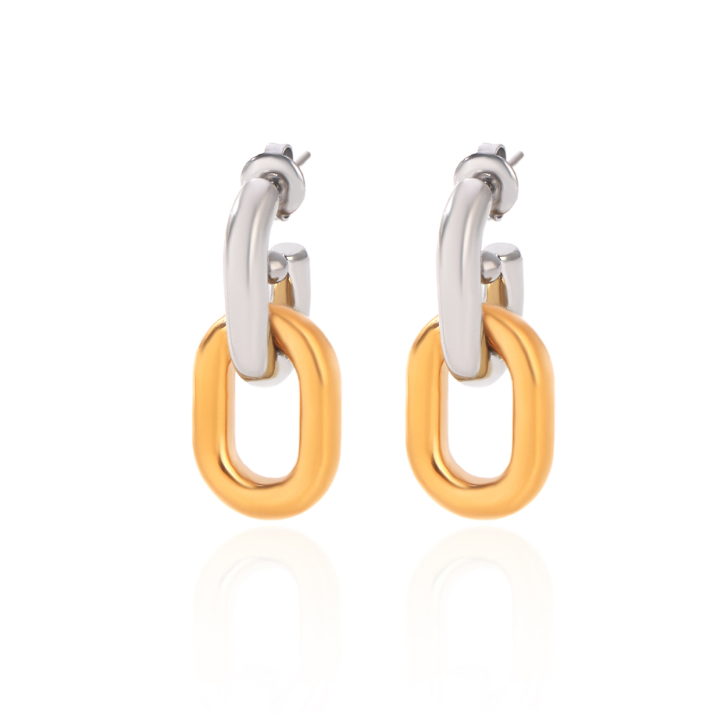 Boucles D'Oreilles Puces Pour Femmes, En Acier Inoxydable, Couleur Or, Forme Elliptique, Collection Simple Series Daily.