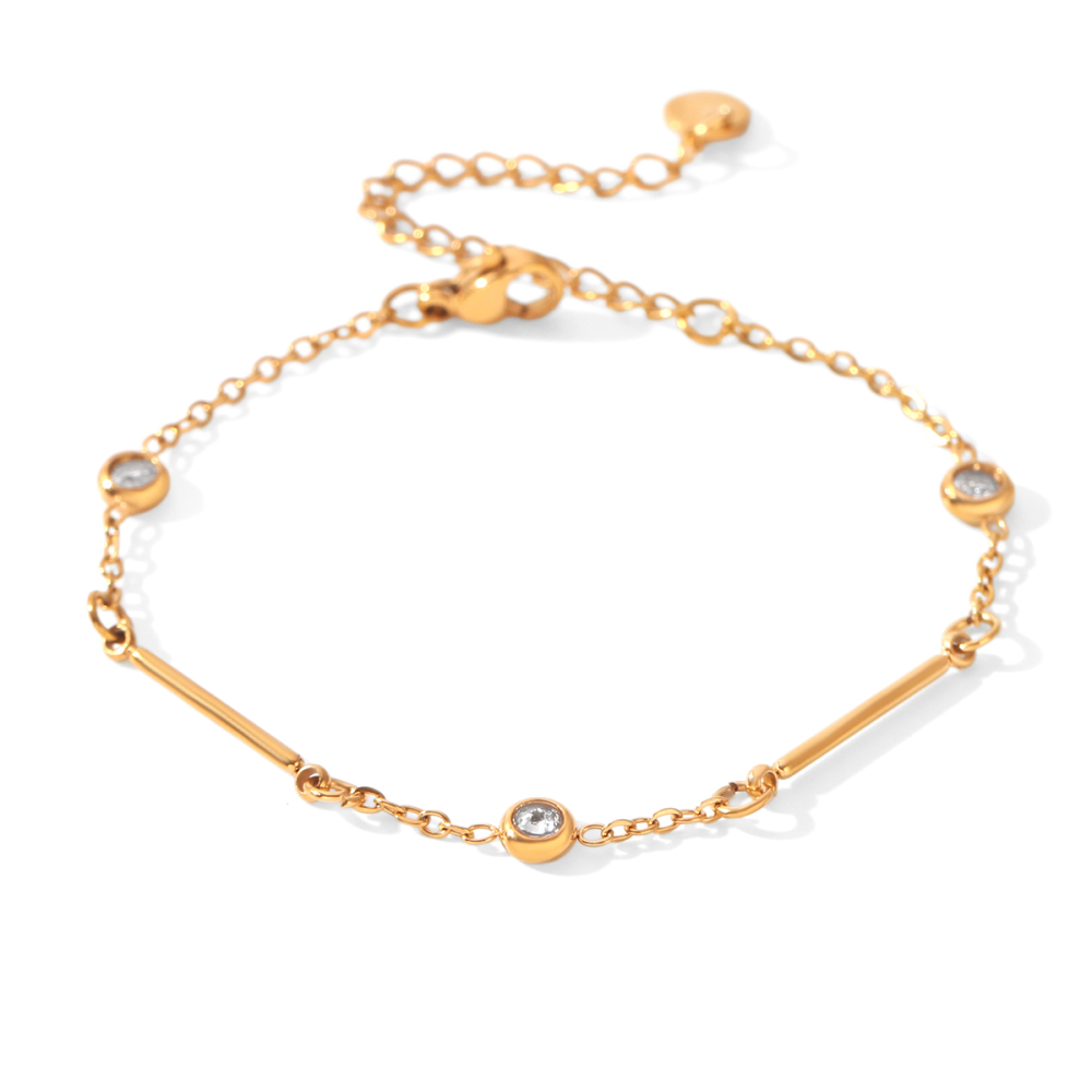 Bracelet Chaîne Pour Femme Simple Series Daily Chain En Acier Inoxydable Étanche Couleur Or Avec Zircon