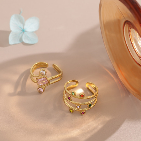 Bagues pour femmes en acier inoxydable de forme irrégulière, étanches, couleur or, ornées de strass.