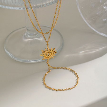 Chaîne de poignet pour femme en acier inoxydable doré, forme soleil 2