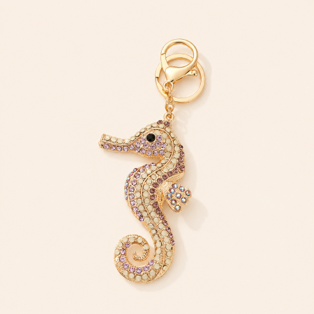Porte-clés luxueux en alliage, orné de strass et de motifs animaux naturels, couleur unie, style océanique. 2