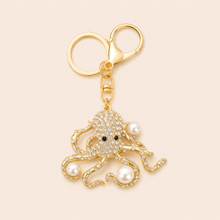 Porte-clés luxueux en alliage, strass et perles artificielles, style océanique naturel, inspiré par les poissons 2
