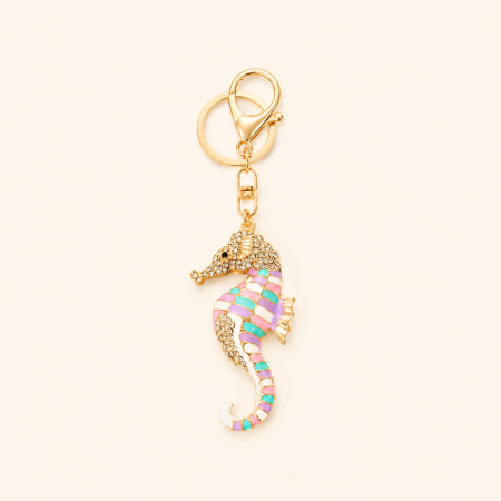 Porte-clés luxueux en alliage multicolore orné de strass, style océanique et animal naturel, collection animaux naturels
