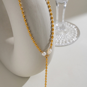 Chaîne De Main Pour Femme En Acier Inoxydable Doré, Perles D'Eau Douce, Étanche h5 Image3