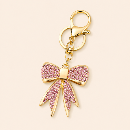 Porte-clés luxueux en alliage uni avec strass et nœud papillon, orné d'un nœud papillon et de strass. Collection Sweet Bow Knot.