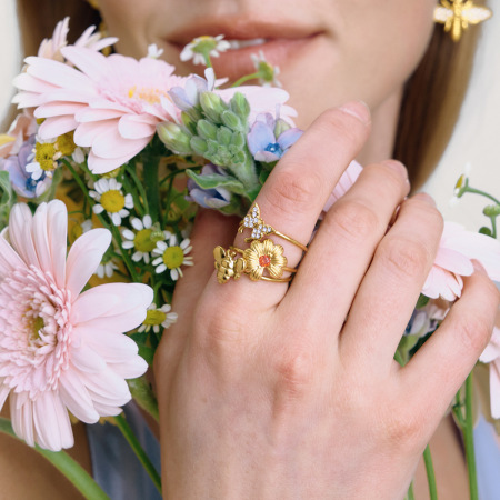 Ensemble de bagues pour femmes en acier inoxydable doré, étanches, en forme de fleur et de papillon 2