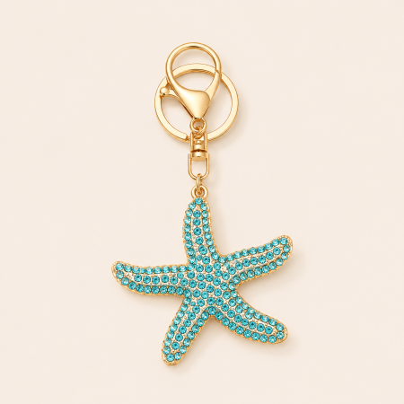 Porte-clés étoile de mer en alliage et strass, style océan, couleur naturelle unie, collection Luxe