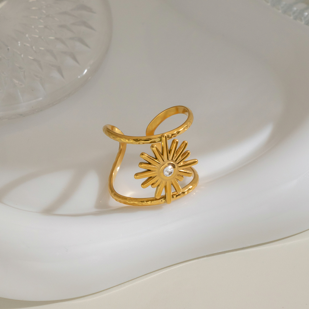 Bagues Pour Femmes En Acier Inoxydable En Forme D'Étoile, Étanches, Couleur Or, Serties De Zircon. Image4