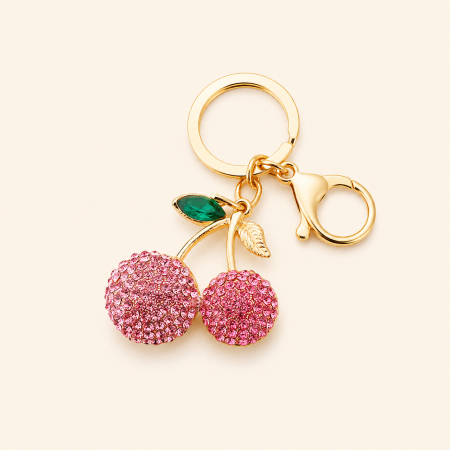 Porte-clés luxueux en alliage de cerise et strass, couleur unie, pour tous les jours. Collection quotidienne. 2