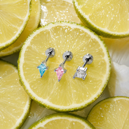 Boucles d'oreilles piercing femme en cuivre et zircon, forme géométrique simple