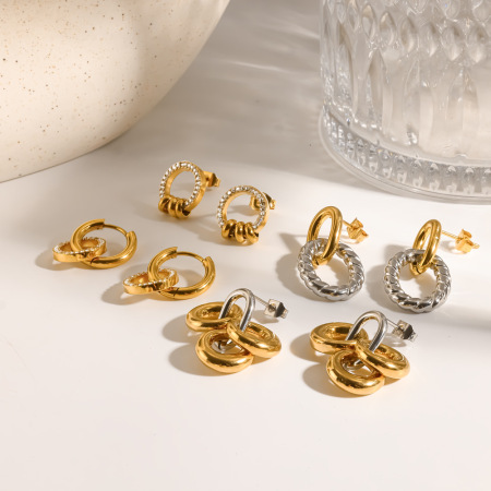 Boucles d'oreilles pendantes pour femme, en acier inoxydable doré, imperméables, de forme elliptique et ornées de strass.