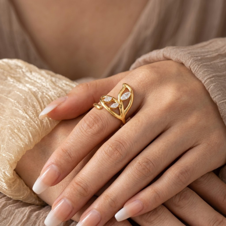 Bagues pour femmes en acier inoxydable de forme irrégulière, étanches, couleur or, serties de zircon. 2