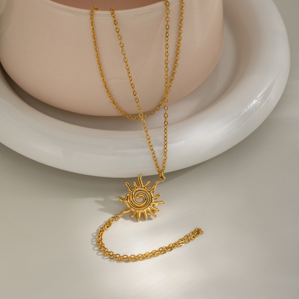 Chaîne De Poignet Pour Femme En Acier Inoxydable Doré, Forme Soleil Image4
