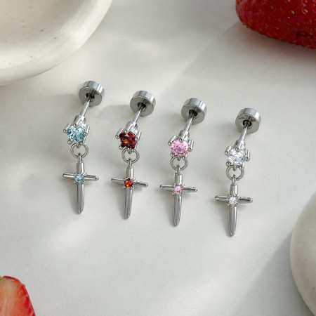 Boucles d'oreilles pendantes croix en cuivre et zircon pour femmes, collection Simple