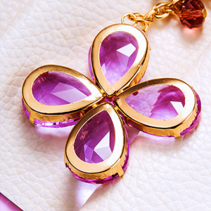 Porte-Clés En Cristal Simple En Forme De Cœur Et De Trèfle De La Série Luxueuse h5 Image4