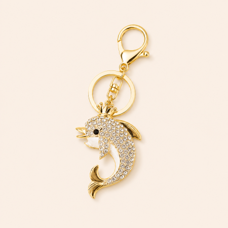Porte-clés luxueux en métal et strass, motif poisson multicolore, style océanique et cœur naturel, collection Nature.