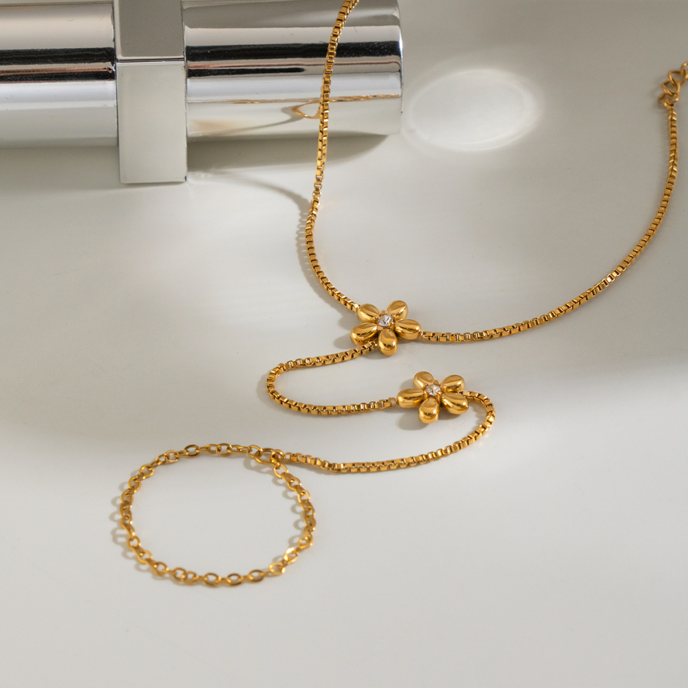 Chaîne De Poignet Pour Femme En Acier Inoxydable Doré, En Forme De Fleur Image2