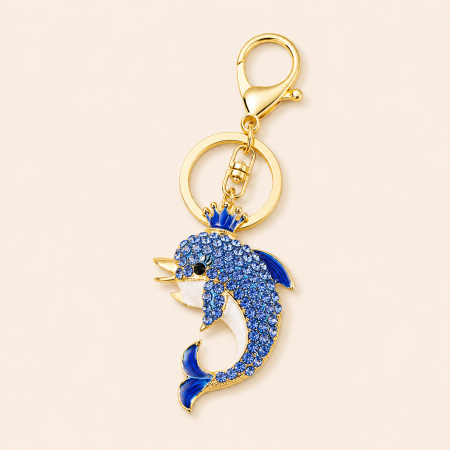 Porte-clés luxueux en métal et strass, motif poisson multicolore, style océanique et cœur naturel, collection Nature. 2