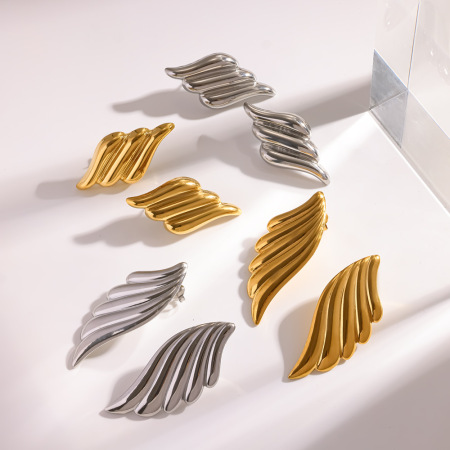 Boucles d'oreilles puces pour femmes, en acier inoxydable étanche, couleur or, forme ailes rétro