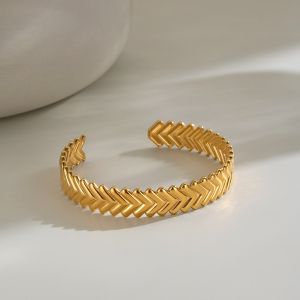 Bracelets Manchettes Pour Femmes En Acier Inoxydable À Motif Flèche, Étanches, Couleur Or h5 Image4