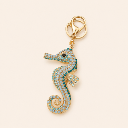 Porte-clés luxueux en alliage, orné de strass et de motifs animaux naturels, couleur unie, style océanique.