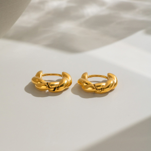 Boucles D'Oreilles Créoles Pour Femmes, En Acier Inoxydable Imperméable, Couleur Or, Motif Fil Classique h5 Image4