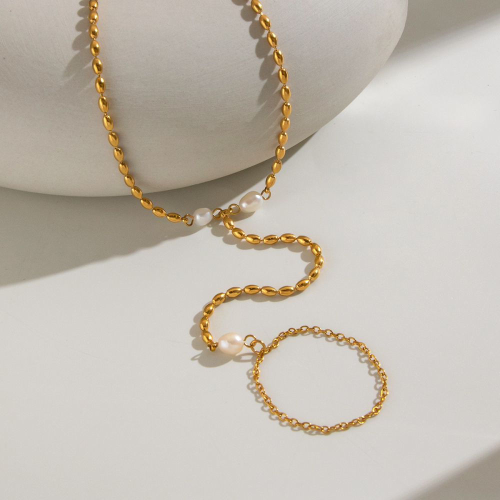 Chaîne De Main Pour Femme En Acier Inoxydable Doré, Perles D'Eau Douce, Étanche Image5