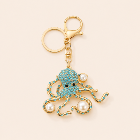Porte-clés luxueux en alliage, strass et perles artificielles, style océanique naturel, inspiré par les poissons