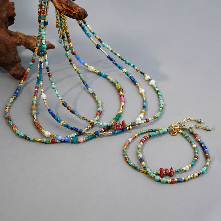 Ensembles de colliers pour femmes en perles rétro et pierres naturelles de la série classique