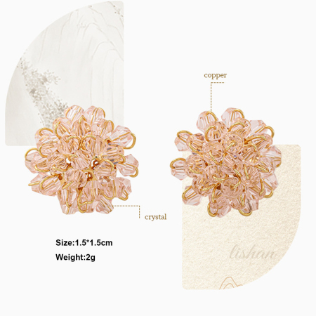 Boucles d'oreilles puces pour femmes, collection romantique, motif fleur douce, cristal et cuivre.