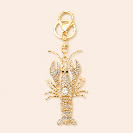 Porte-clés luxueux en alliage, orné de strass et représentant un homard, motif animal naturel, couleur unie, style océanique. Collection Luxueuse. 2