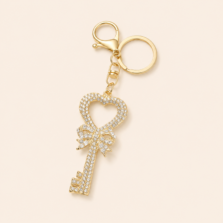 Porte-clés luxueux Daily Heart Bow Knot Key en alliage et strass, collection Daily. 2