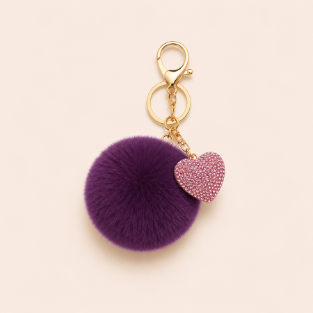 Porte-clés romantique Daily Heart en imitation fourrure et strass, couleur unie, collection Daily Heart. 2