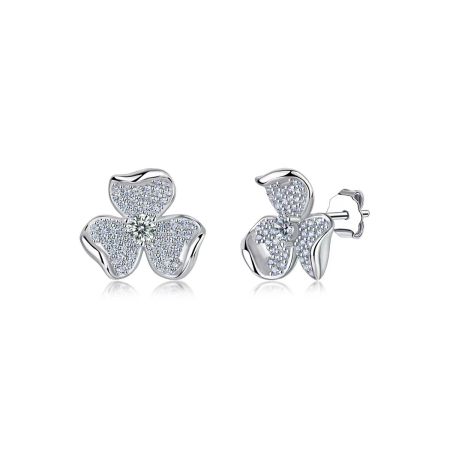 Boucles d'oreilles élégantes en argent sterling 925, forme irrégulière, serties de moissanite couleur or, ornées de fleurs.