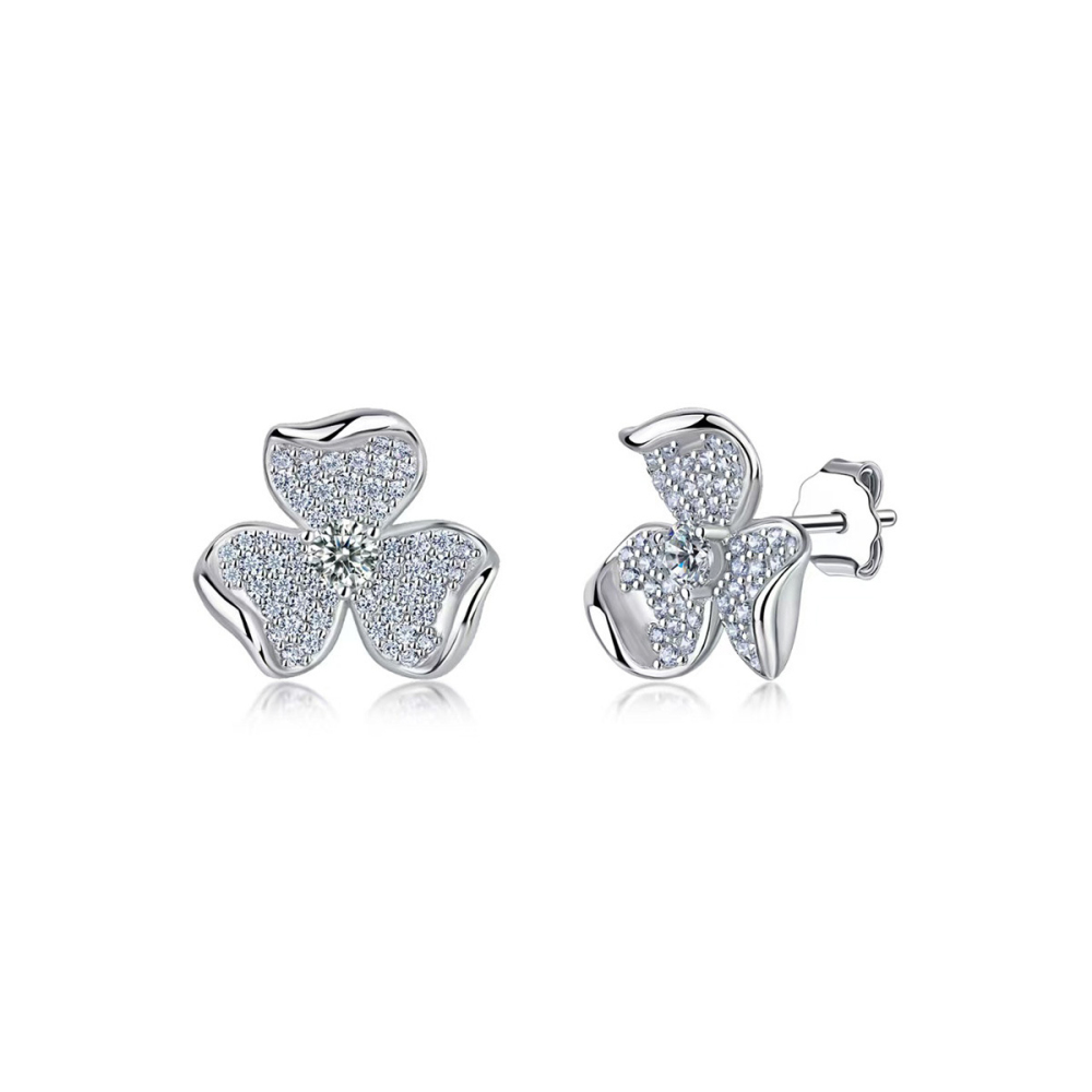 Boucles D'Oreilles Élégantes En Argent Sterling 925, Forme Irrégulière, Serties De Moissanite Couleur Or, Ornées De Fleurs.