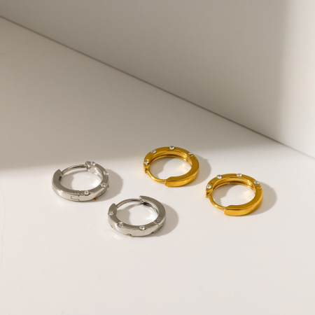Boucles d'oreilles créoles simples en acier inoxydable, étanches, couleur or, avec strass, pour femmes