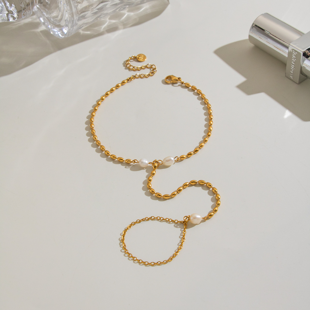 Chaîne De Main Pour Femme En Acier Inoxydable Doré, Perles D'Eau Douce, Étanche Image6