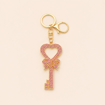 Porte-clés luxueux Daily Heart Bow Knot Key en alliage et strass, collection Daily.