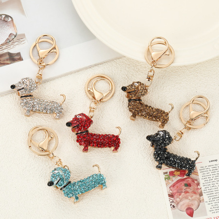 Porte-clés teckel mignon uni en alliage et strass, collection Luxe Series. 2