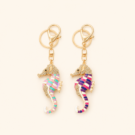 Porte-clés luxueux en alliage multicolore orné de strass, style océanique et animal naturel, collection animaux naturels 2