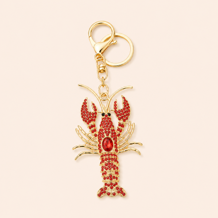 Porte-clés luxueux en alliage, orné de strass et représentant un homard, motif animal naturel, couleur unie, style océanique. Collection Luxueuse.