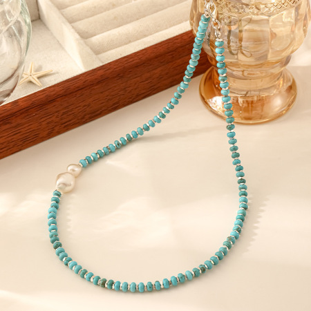 Colliers de perles pour femmes, en perles simples, pierres naturelles, cuivre et perles d'eau douce