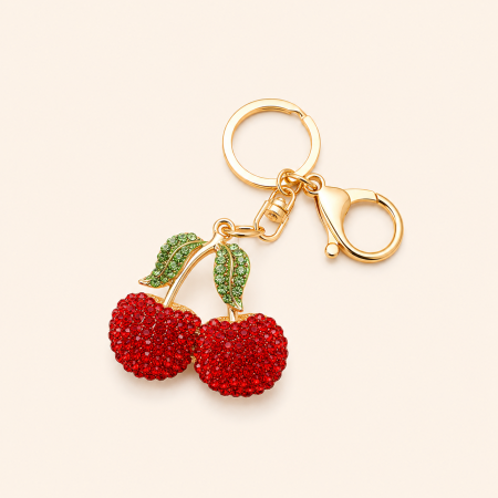 Porte-clés luxueux en alliage de cerise et strass, couleur unie, pour tous les jours. Collection quotidienne.