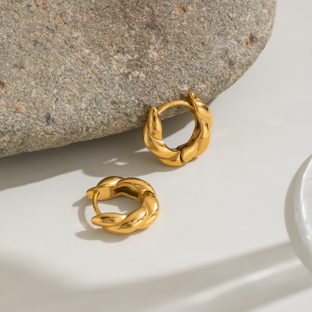 Boucles d'oreilles créoles pour femmes, en acier inoxydable imperméable, couleur or, motif fil classique 2