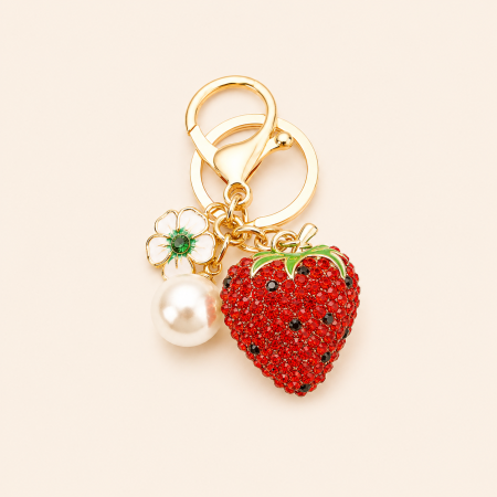 Porte-clés luxueux Daily Fruit Fraise en alliage et strass, collection Daily Fruit.