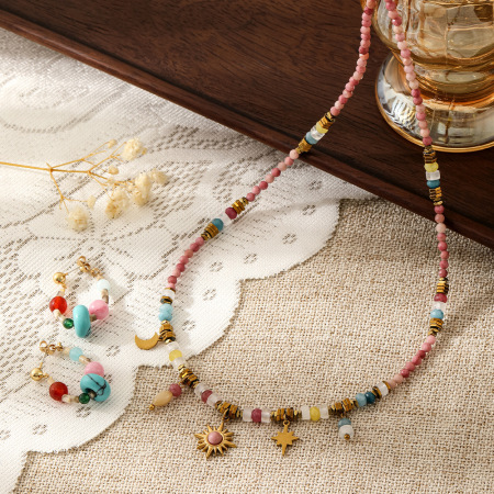 Colliers de perles rétro soleil en pierres naturelles pour femmes, collection classique