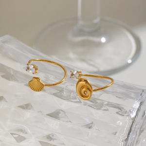 Bagues Pour Femmes En Acier Inoxydable Étanche, Forme Coquillage, Couleur Or, Serties De Zircon Et Inspirées De L'Océan h5 Image3
