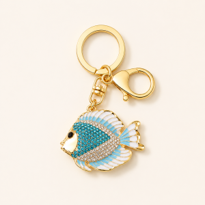 Porte-Clés Luxueux En Alliage À Strass, Style Océanique Naturel, Dégradé De Couleurs, Motif Poisson. h5 Image2