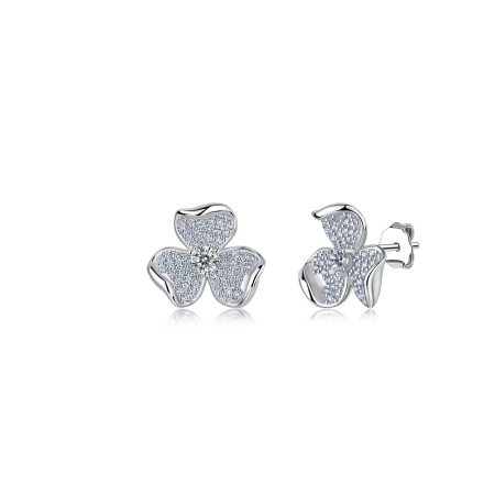 Boucles d'oreilles élégantes en argent sterling 925, forme irrégulière, serties de moissanite couleur or, ornées de fleurs.