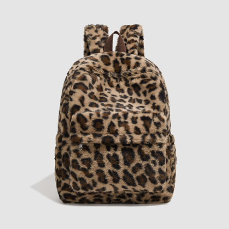 Sac à dos femme en fausse fourrure à carreaux imprimé léopard duveteux et multicolore, style décontracté